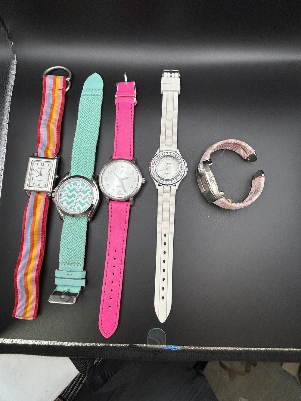Lot 5 Womens Colorful Strap Watches Rainbow Stripe Hot Pink Teal New Batteries